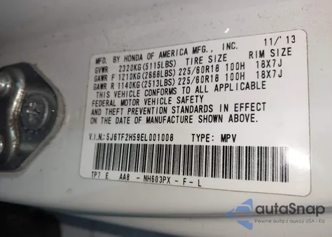 2014 Honda Crosstour Ex-L V6 z USA, uszkodzony, nr VIN 5J6TF2H59EL001008